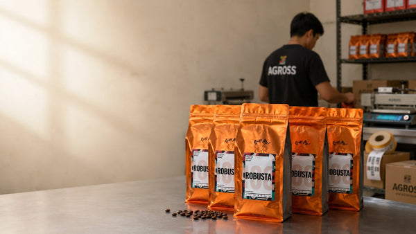 Staff packing orange coffee bags in Talisay City ahead of Metro Cebu wholesale delivery