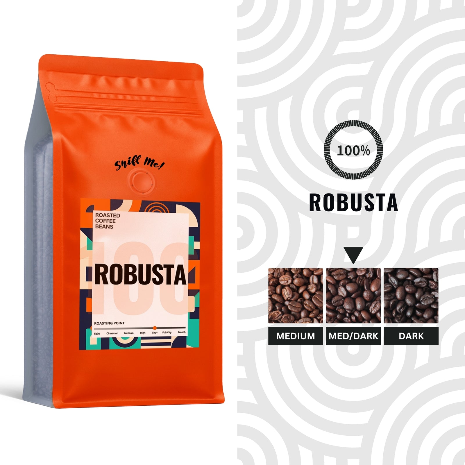 A single sealed 1kg bag of Robusta beans, the format that keeps coffee storage simple