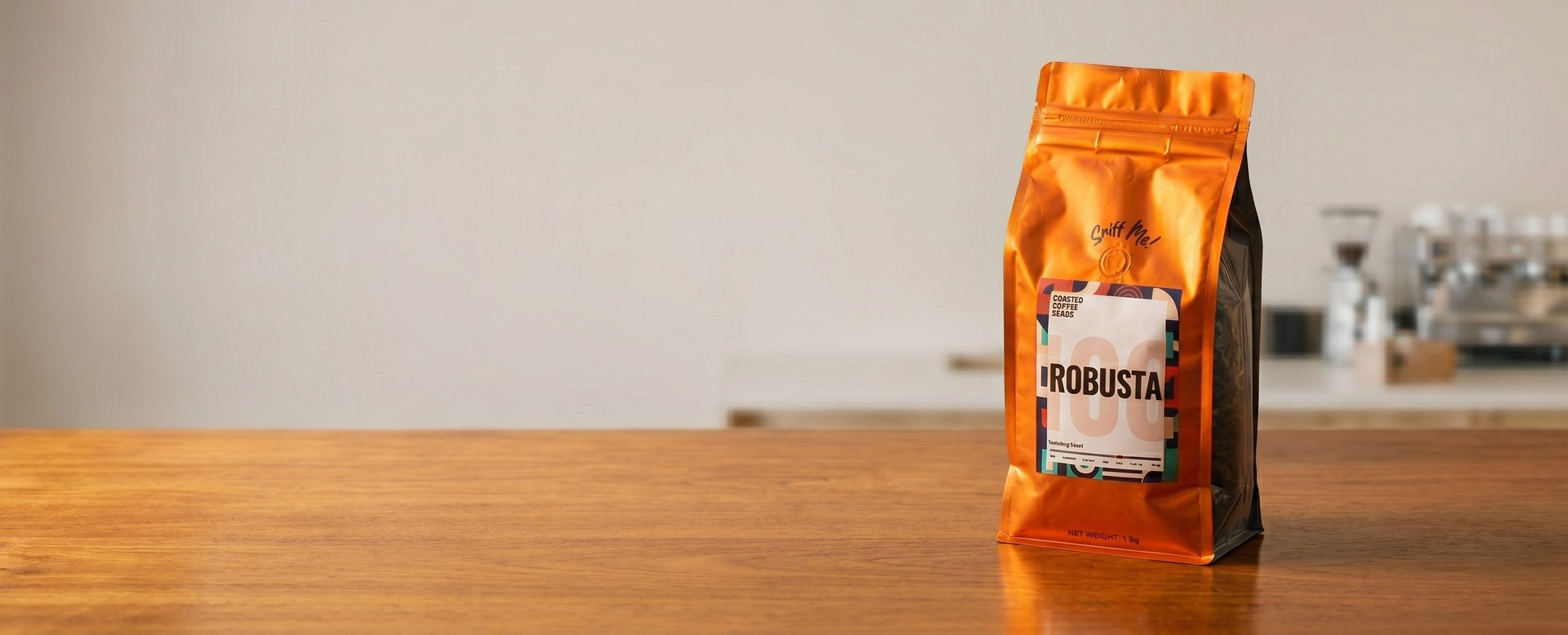 Agross Robusta wholesale roasted coffee beans on a café counter, roasted in Cebu